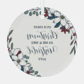 美しいクリスマス花模様1stクリスマス結婚した ガラスオーナメント (裏面)
