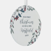 美しいクリスマス花模様1stクリスマス結婚した ガラスオーナメント (正面右)