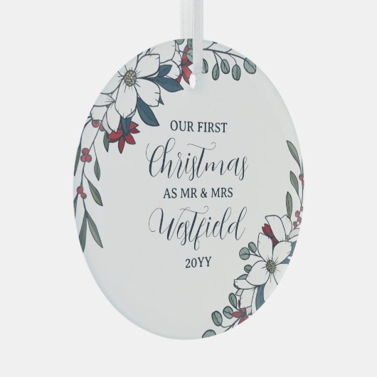 美しいクリスマス花模様1stクリスマス結婚した ガラスオーナメント (正面右)