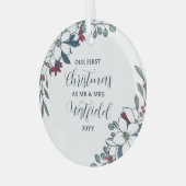 美しいクリスマス花模様1stクリスマス結婚した ガラスオーナメント (正面左)
