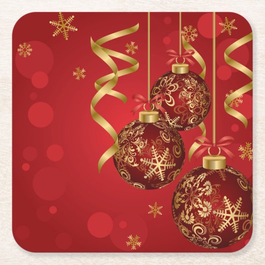 美しいクリスマス/ホリデーコースターセット スクエアペーパーコースター (正面)