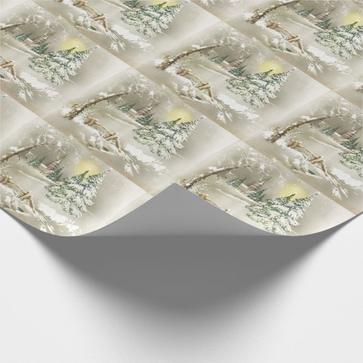 美しいクリスマス、冬の風景教会 ラッピングペーパー (角)