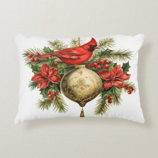 美しいクリスマス(鳥)ショウジョウコウカンチョウアクセント枕 アクセントクッション (正面)