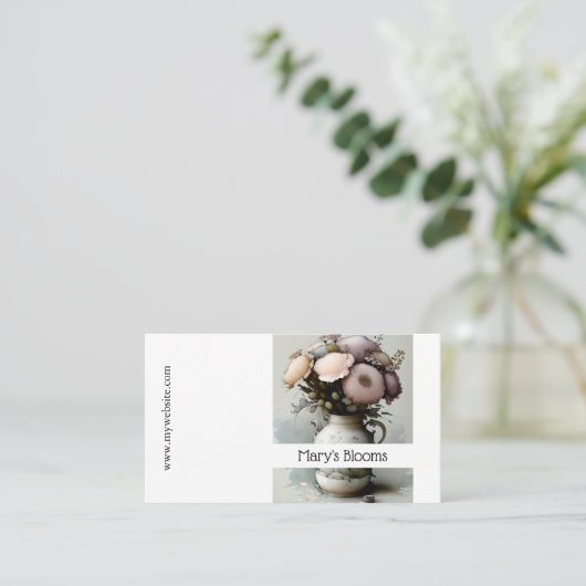 美しいクリームと白いフローラの水彩 名刺 (スタンド正面)