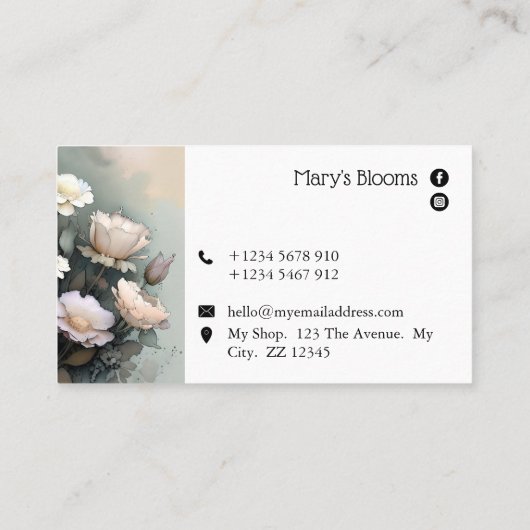 美しいクリームと白いフローラの水彩 名刺 (裏面)
