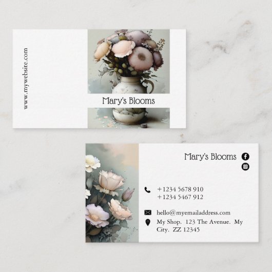 美しいクリームと白いフローラの水彩 名刺 (正面/裏面)