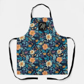 美しいクリーム,オレンジと青のフローラ エプロン (正面)
