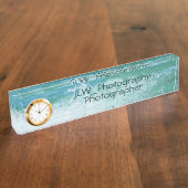 美しいクレスト海波の青と白 デスクネームプレート (側面)