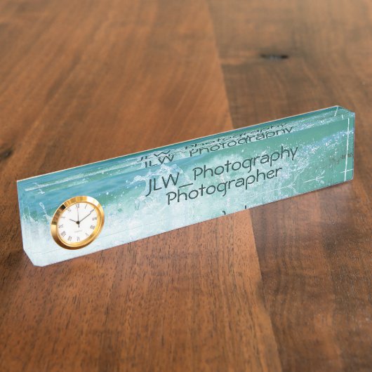 美しいクレスト海波の青と白 デスクネームプレート (側面)