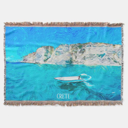 美しいクレタ島ギリシャ海洋水彩画 スローブランケット (正面)