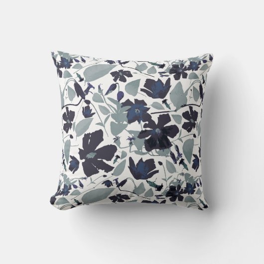 美しいクレマティスつる植物フローラ水の色パターン クッション (正面)