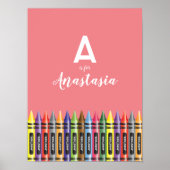 美しいクレヨンアートピンクルームデコールモノグラム ポスター (正面)