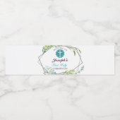 美しいクロスブルーフローラファーストホーリーコミュニオン ペットボトルラベル (シングルラベル)