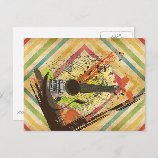 美しいクールなヴィンテージギター音楽ノート ポストカード (正面/裏面)