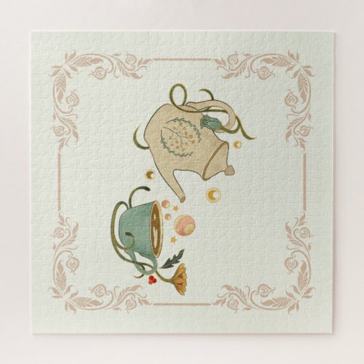 美しいグラフィックティーアート、ベージュの背景 ジグソーパズル (横)