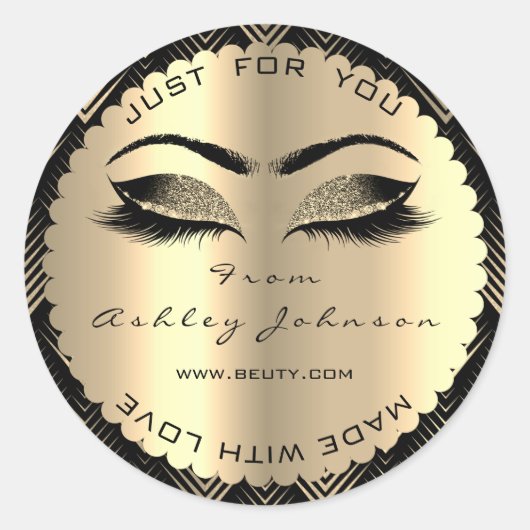 美しいグリッターセピア金ゴールドラッシュメイドWith Love ラウンドシール (正面)