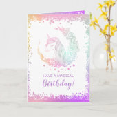 美しいグリッターマジカルユニコーン誕生日 カード (黄色い花)