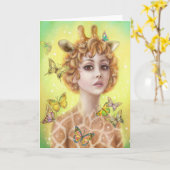 美しいグリーティングカードファンタジーガールキリン カード (黄色い花)