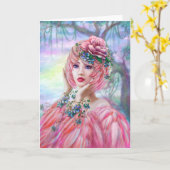 美しいグリーティングカードフラミンゴガール カード (黄色い花)