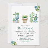 美しいグリーンとカクタスのポットが一つになった結婚式の招待状 招待状 (正面)