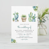 美しいグリーンとカクタスのポットが一つになった結婚式の招待状 招待状 (スタンド正面)