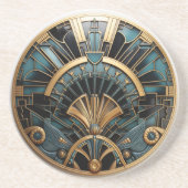 美しいグリーンと金ゴールドアールデコ コースター (正面)