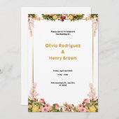 美しいグリーンと金ゴールド結婚式招待状 招待状 (正面/裏面)