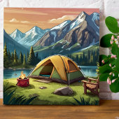 美しいグリーンウォーター色の自然キャンピング絵を描ズ ポスター