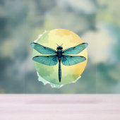 美しいグリーントンボの水色アート昆虫ロー アクリルサイン (ニュートラル)