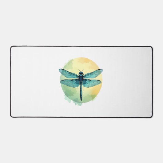 美しいグリーントンボの水色アート昆虫ロー デスクマット (正面)