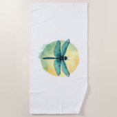 美しいグリーントンボの水色アート昆虫ロー ビーチタオル (正面)