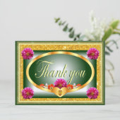 美しいグリーンフローラデザインサンキューカード 招待状 (スタンド正面)