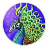 美しいグリーンブルーピーコックイラストレーション セラミックノブ (正面)