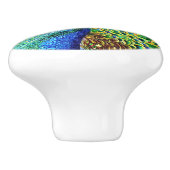 美しいグリーンブルーピーコックイラストレーション セラミックノブ (側面)