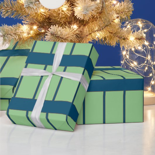 美しいグリーンブルーラインラッピング紙 ラッピングペーパー (クリスマス)