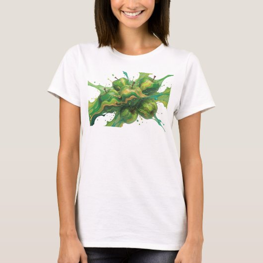 美しいグリーン抽象アプリカットムデザインTシャツ Tシャツ (正面)