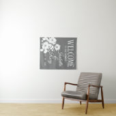 美しいグレーとホワイトの花柄の結婚式ウェルカムサイン タペストリー (インサイチュ(横))