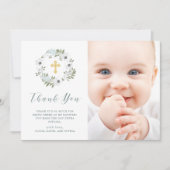 美しいグレーと白のフローラ |写真バプテスマ サンキューカード (正面)