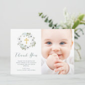 美しいグレーと白のフローラ |写真バプテスマ サンキューカード (スタンド正面)