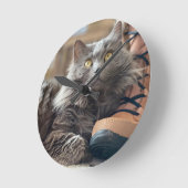 美しいグレーネベリングロングヘアロシアのブルーネコ ラウンド壁時計 (傾斜)