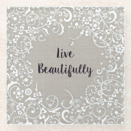 美しいグレー リネン調 ヴィンテージ ガラスコースター