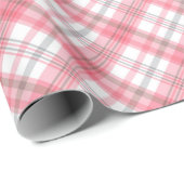 美しいグレー・赤・ピンクのチェック柄 ラッピングペーパー (ロールコーナー)