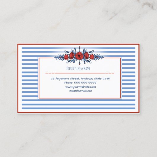 美しいケシのリースの花柄は及び縞で飾ります 名刺 (裏面)