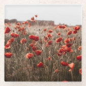 美しいケシの花 ガラスコースター (正面)