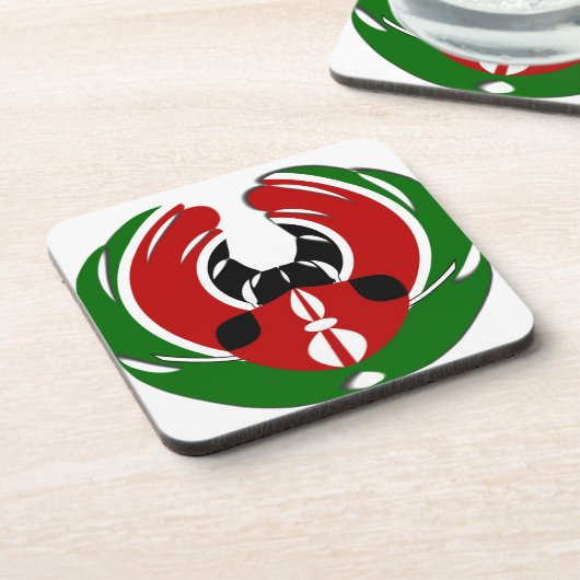 美しいケニアのタペストリー:ケニア国旗の蝶 コースター (左側)