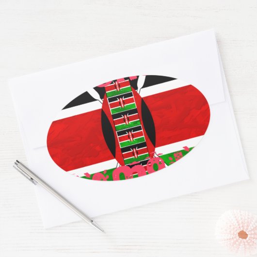 美しいケニア国旗トゥコパモハ感動的 楕円形シール (封筒)