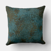 美しいケルトティール(緑がかった色)ブラウンブラックパターン クッション (裏面)