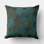 美しいケルトティール(緑がかった色)ブラウンブラックパターン クッション (正面)