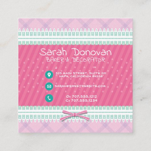 美しいケーキベーカリーピンクの名刺 スクエア名刺 (裏面)