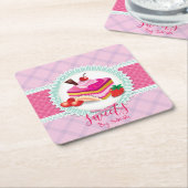 美しいケーキベーカリーピンクコースター スクエアペーパーコースター (アングル)